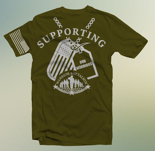 Supporting Warrior Battalion Short Sleeve T-Shirt - OD Green - White Print